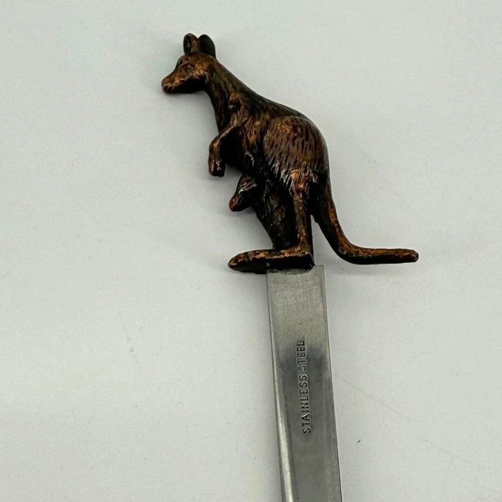 Vintage Letter Opener Kangaroo Joey Figural Stainless Steel Bronze Tone 981